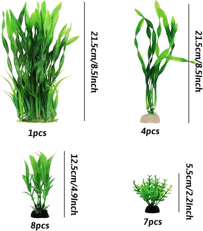 Aquarium Plants, 20pcs Fish Tank Decor Green Plants Artificial Aquarium Decorations for Household and Office Aquarium Simulation, Small to Large