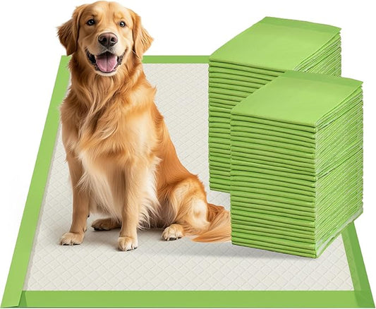 Gardner Pet Dog Pee Pads Extra Large 28"x34", XL Thicker ECO Green Disposable Puppy Training Pads Super Absorbent Full Edge-Wrapping Pad for Dogs, Puppies, Cats, Rabbits (10 Count)