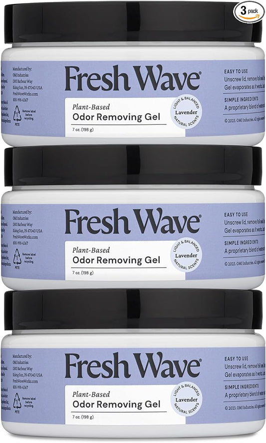 Fresh Wave Lavender Odor Removing Gel, 7 oz., Pack of 3 - Safer Odor Absorbers for Home, Natural Plant-Based Odor Eliminator, Every 7 oz. lasts 15-30 Days, For Cooking, Trash & Pets