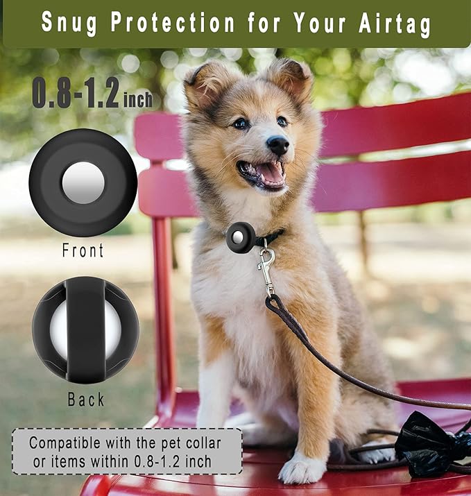 Airtag Holder for Dog Collar, Cibaabo Silicone Air Tag Case Cover Compatible with Apple Airtags for 0.8-1.2inch Cat Pet Collar Harness Loop