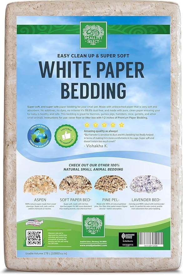 Small Pet Select Unbleached White Paper Bedding, 178L