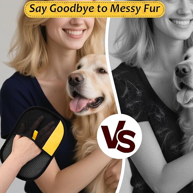 3 Pcs Pet Hair Removal Glove Set, Reusable Electrostatic Pet Hair Remover with Hair Remover Brush and Pet Comb, Upgrade Efficient Cats&Dogs Grooming Gloves for Clothes Furniture Carpet Seat