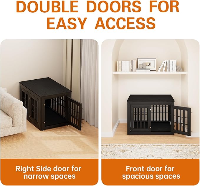 38" Heavy Duty Dog Crate Furniture for Small,Medium and Large Dogs,Rustic Wooden Dog Cage Kennel Indoor Furniture with Waterproof Top,Decorative Pet House Side End Table (Black)