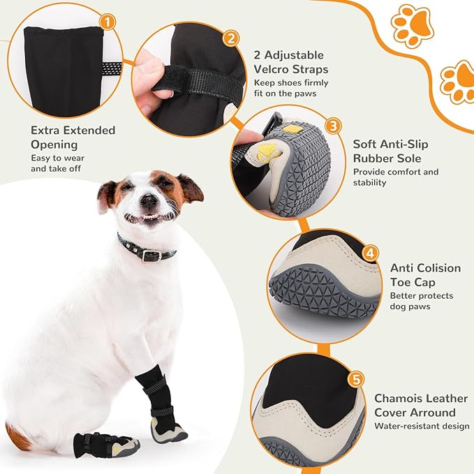 Dog Shoes for Large Small Medium Dogs, Dog Snow Boots Winter, Dog Booties and Paw Protectors to Prevent Licking, Anti-Slip Dog Shoes with Reflective for Hot Pavement,Hardwood Floors, Hiking (Size 5)