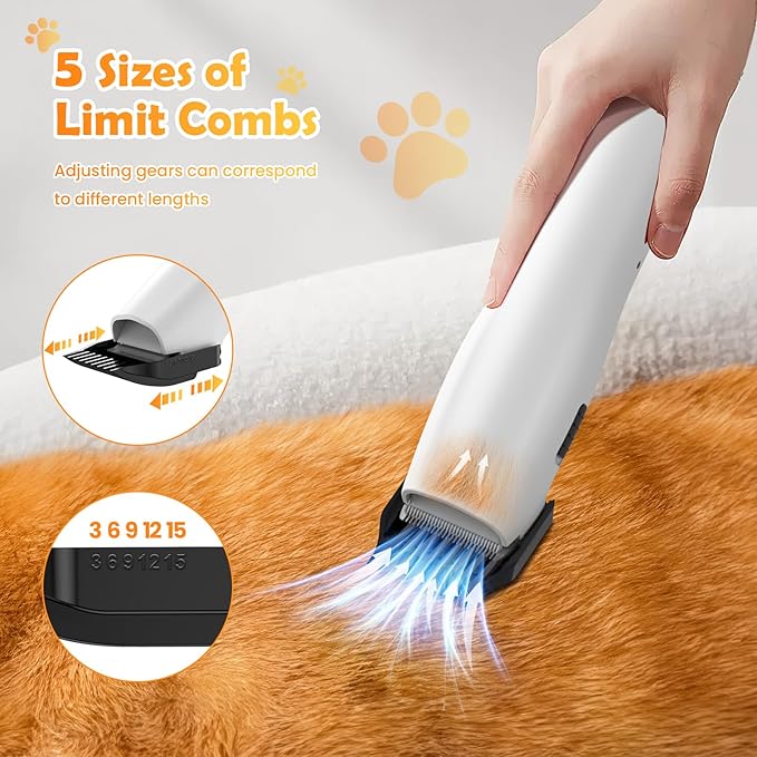 Dog Grooming Vacuum & Dryer & Clippers for Shedding Grooming, 3L Canister for Large Dog, 3 in 1 Grooming Kit for Dogs at Home, Adjustable Temperature and Airflow Pet Grooming Kits.