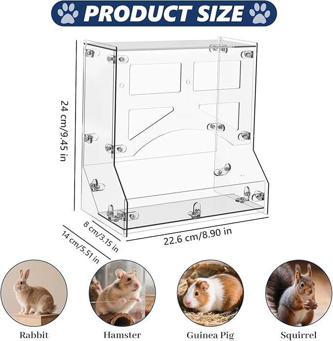 Acrylic Rabbit Hay Feeder with Lid, Transparent Hanging Food Dispenser Hay Feeder for Bunny Rabbits Guinea Pig Cage Chinchillas Hamsters Small Pets and Animals（Large