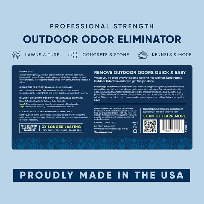 Eco Strong Outdoor Odor Eliminator | Outside Dog Urine Enzyme Cleaner – Powerful Pet, Cat, Animal Scent Deodorizer | Professional Strength for Yard, Turf, Kennels, Patios, Decks (Gallon with Sprayer)