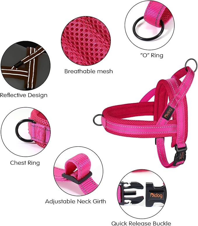 Didog No Pull Dog Harness with Soft Mesh Padded,Reflective & Quick Fit Light Weight Dog Strap Vest Harness,Easy for Walking Training (L:Chest 26-32", Mesh-Hot Pink)