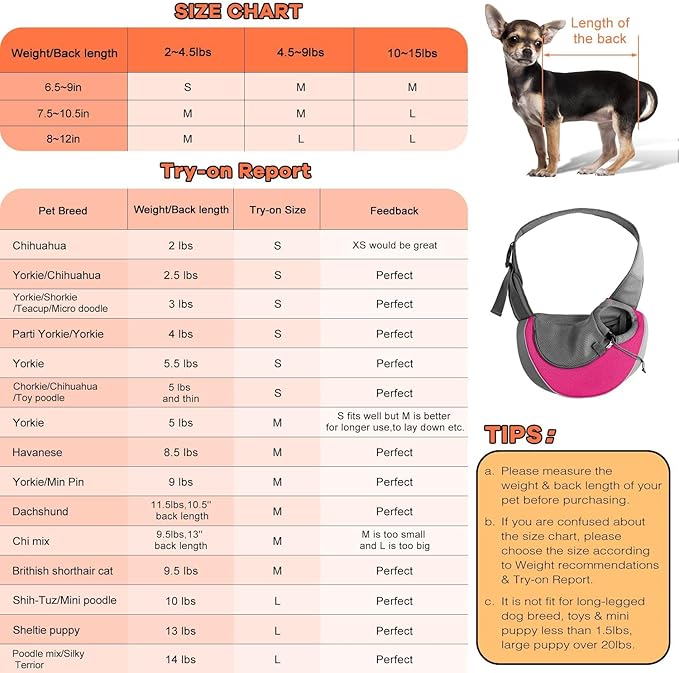 YUDODO Pet Sling Carrier for Small Dogs & Cats – Hands-Free Puppy Carrier with Safety Hook, Large Zipper Pocket, Soft Breathable Mesh, Adjustable Strap & Reflective Strip (Pink 1.0 L)
