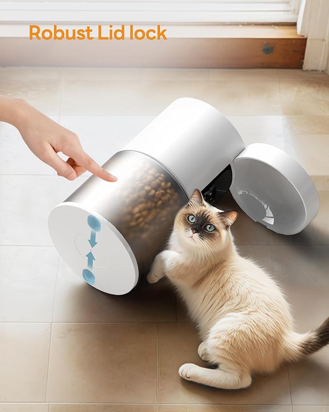 Automatic Cat Feeder Food Dispenser: 4L Timed Small Dog Dry Food Dispenser with 10s Voice - Distributeur Nourriture Chat Hund Programmable - Auto Pet Feeder with 1-6 Meals White