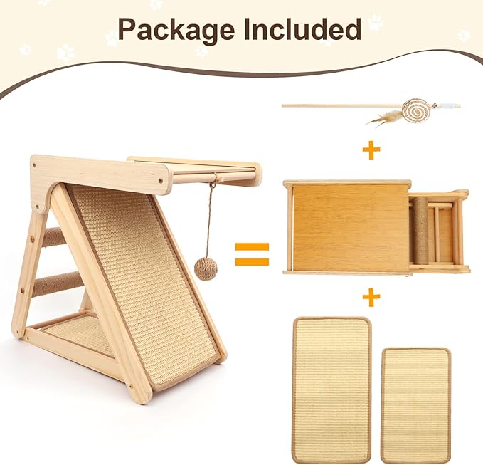 Cat Scratching Pads Sisal Pad Kitten Scratchers Ramp Kitty Scratcher Sisal Cat Scratcher Solid Wood Cats Scratching Board Platform Style (with Wooden Cat Teaser)