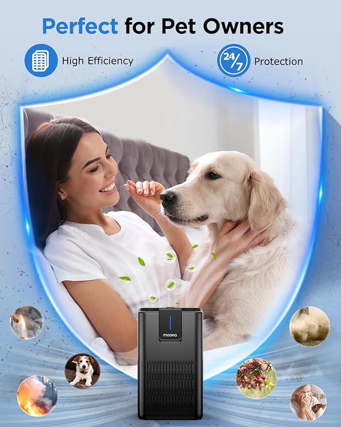 Air Purifiers for Home Large Room Up to 1250 Ft²,MOOKA H13 HEPA Air Purifier for Pets Dust Odor Smoke,Aromatherapy Function,Air Cleaner with 15dB Quiet Sleep Mode for Bedroom Office Living Room,Black