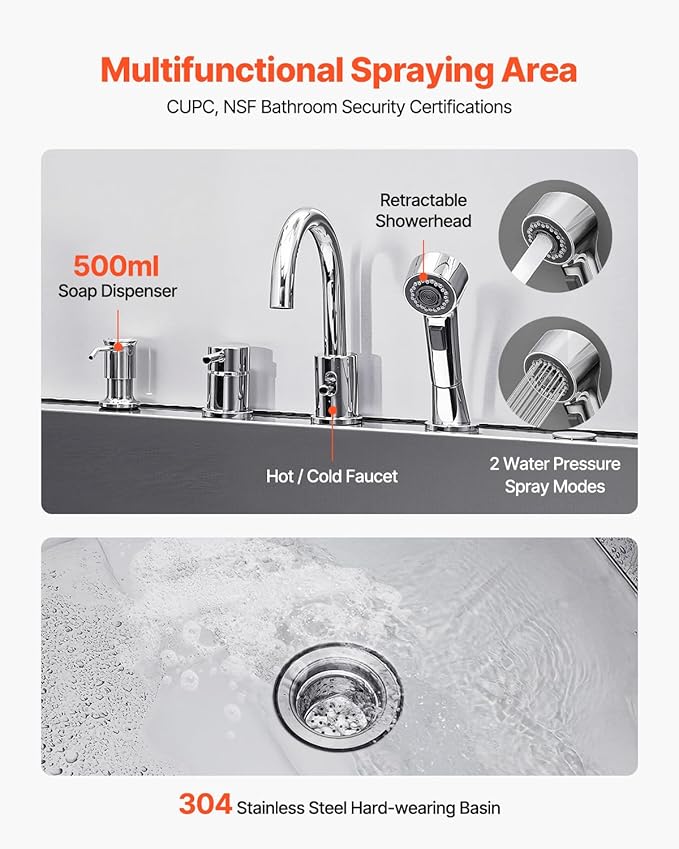 VEVOR Professional 304 Stainless Steel Dog Bathing Station, 50 inch Pet Grooming Tub w/Anti-Slip ramp, Storage Drawer, Cold Hot Faucet Showerhead, for Large & Medium & Small (Left Door, with Drawer)