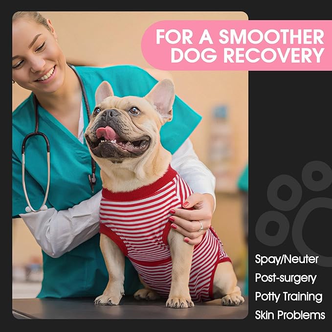 FUAMEY Dog Recovery Suit Male,Dogs Surgery Neuter Suits Puppy Spay Shirts for Female Protect Dog's Skin Anti Licking Abdominal Wounds Doggie Onesie Pet Bodysuit Alternative to Cone Red Stripes XL