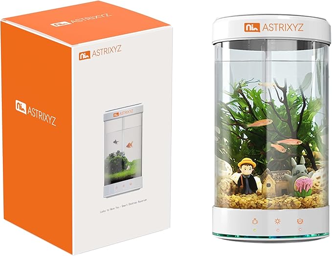 Aquarium Kit-1.5 Gallon Self-Cleaning Betta Fish Tank with 3-in-1 Filtration System, Oxygenation,Water Circulation, Multi-Color LED Lights - Quiet Desktop Aquarium for Home,Office & Gifts(White)