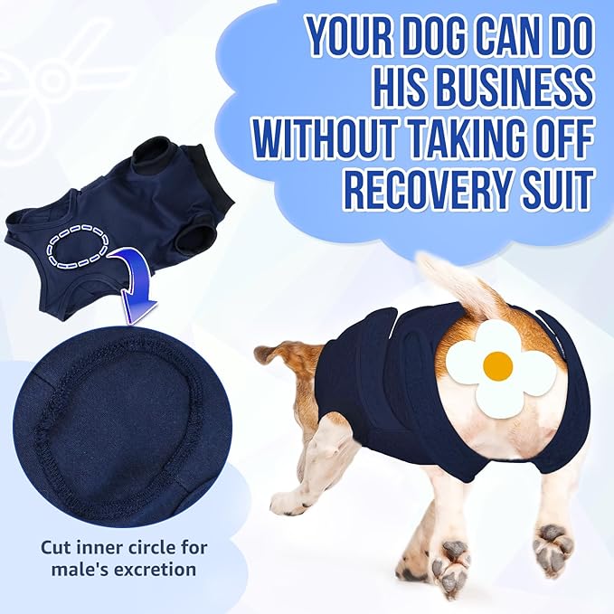 Lukovee Recovery Suit for Dogs, Zipper-On Onesie for Female Male Dog, Abdominal Wounds Cone E-Collar Alternative, Prevent Licking Spay (4XL, Dark Blue)