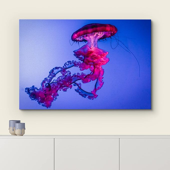 wall26 Canvas Print Wall Art Vibrant Neon Hot Pink Underwater Jellyfish Nature Animals Photography Realism Rustic Scenic Landscape Wilderness Earth for Living Room, Bedroom, Office - 24"x36"
