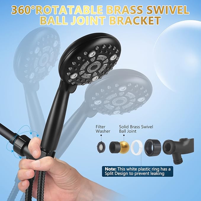 6 Spray Modes High Pressure Handheld Showerhead Set Upgraded 5 Inches Shower Head with Handheld Spray Premium Black Handheld Shower Head 60 Inches Stainless Steel Hose-1-Min Install