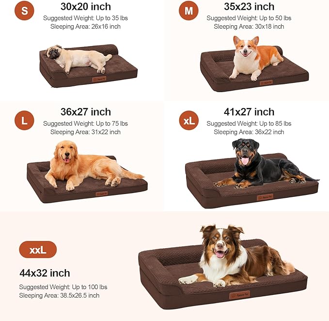 Orthopedic Dog Beds Large Sized Dog, 3 Inch Memory Foam Pet Bed for Medium and Large Dogs, Washable Removable Cover, Nonskid Bottom, Waterproof, 41x27 Inches XL Brown Grey