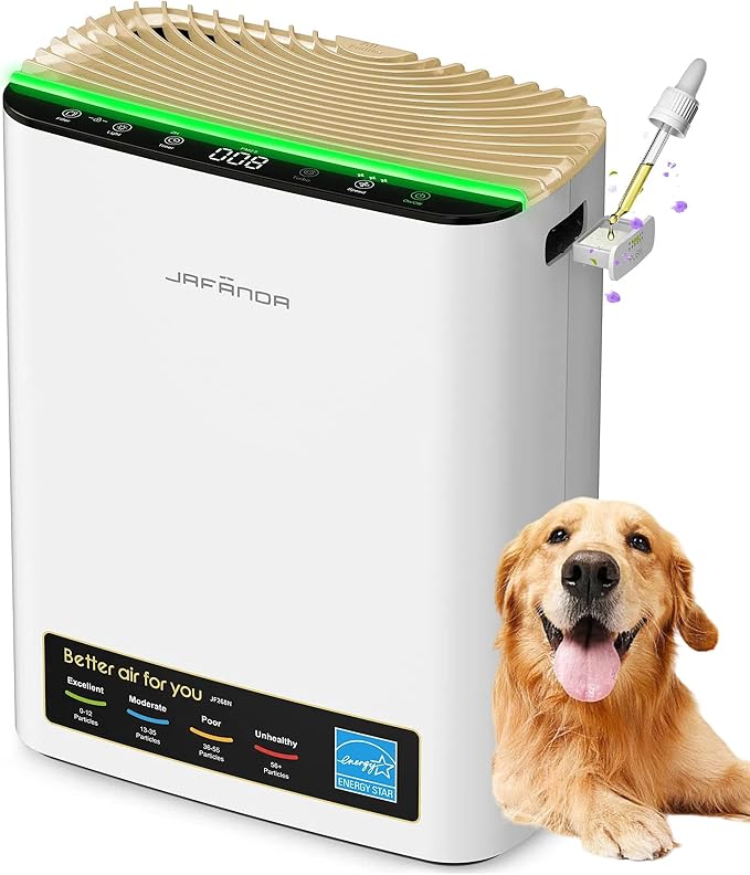 Jafända Air Purifiers for Home Cover Up to 1226ft², Allergen HEPA Air Filter with PM2.5 Sensor, Auto Mode& Timer, Aromatherapy, 22 dB Quiet Air Cleaner for Pet Dander/Hair, Allergies, Dust&VOCs