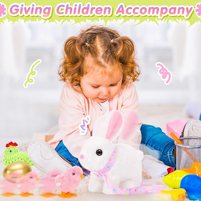 Tagitary Plush Toys Interactive Bunny for Kids That Wiggling Ears,Hopping,Twitching Nose with Sounds,Realistic Rabbit Toy with Leash,Golden Egg,Wind Up Toys,Easter Birthday Gift for Toddlers