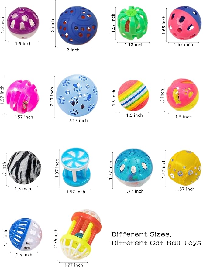 10-Pack Colorful Cat Toy Balls with Bells for Indoor Cats and Kittens (1.5'' - 2.3'', Cat Toys Mega Set)