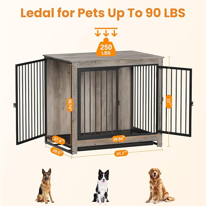 Dog Crate Furniture, Large Dog Crate Furniture, Dog Crate End Table for Large and Medium Dogs, Wooden Cage Kennel Furniture Indoor, Modern Dog Crate with Multi-Purpose Removable Tray