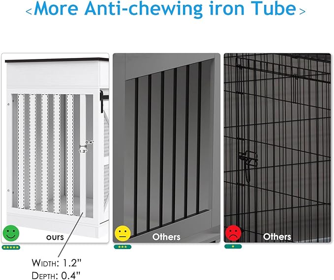 48'' Dog Crate Furniture with Divider&Storage Drawers, Wooden Double Dog Kennel Furniture End Table with Sliding Barn Doors, White Double Dog Crate TV Stand