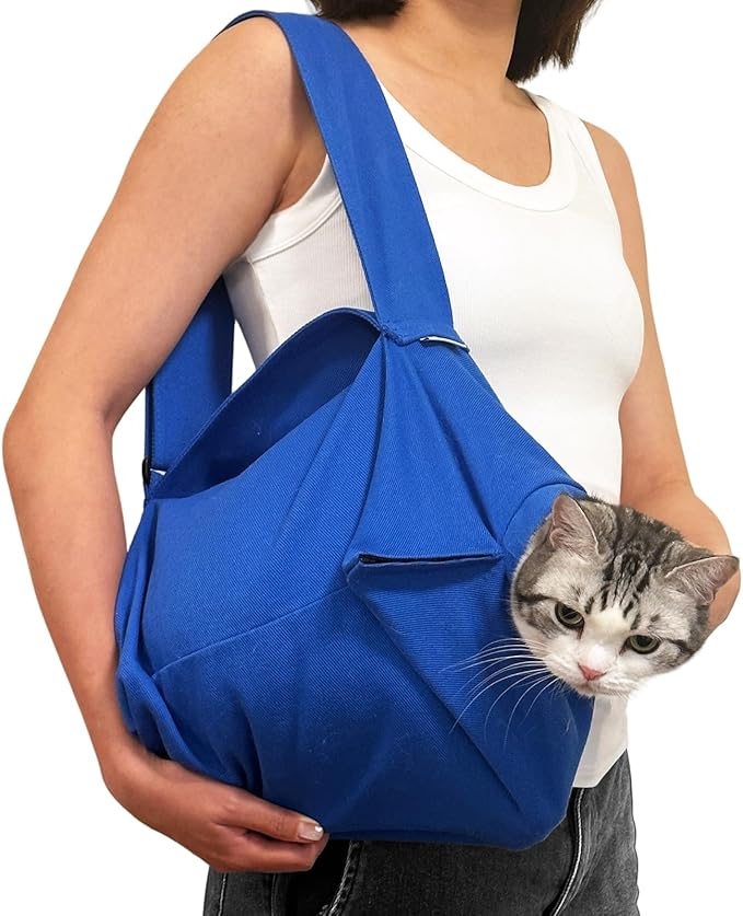 [Cozy Travel] Cat Carrier Pouch, Soft Cat Carrier for Small Cats, Kitten Carrying Bag, Restraint Bag for Nail Trimming, Vet Visits, Giving Meds, Car Travel - Klein Blue Upgrade