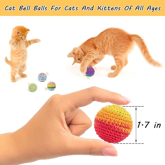 Retro Shaw Cat Toys Balls, Woolen Yarn Cat Ball Toy with Bell Inside, Kitten Toys for Indoor Cats, Interactive Cat Chew Toys for Kitty Kitten, 6 Pack