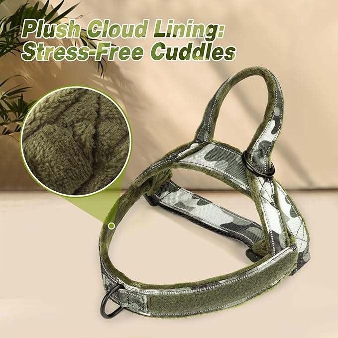 Forestpaw No Pull Dog Harness - Soft Flannel Padded Tactical Dog Vest Harness with Quick Release Buckle, Adjustable Reflective Pet Harness for Large Dogs Walking Training,Green Camouflage L