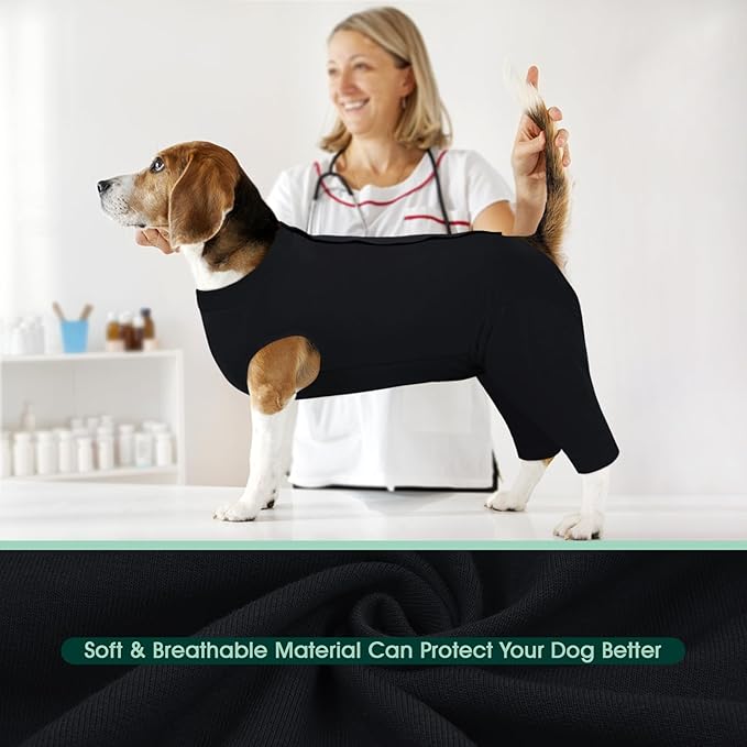 Kuoser Dog Surgery Suit Female Spay Male Neuter, Dog Leg Sleeve to Stop Licking Soft Dog Onesie for Abdominal Wound, Dog Recovery Suit Rear Leg Sleeves Pet Elbow Brace Protector, Black XL