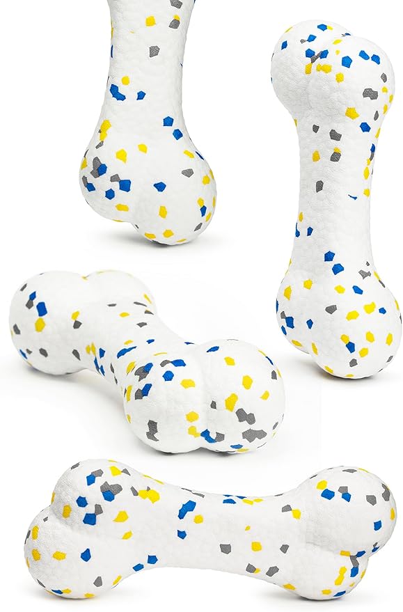 7.28" Indestructible Large Bone Balls for Aggressive Chewers Durable Stick Bouncy Interactive Chew Toy for Dogs Fetch Game Lightweight Floating Outdoor Training, White