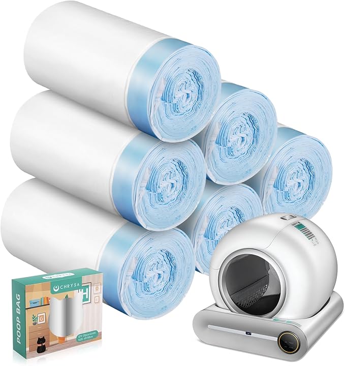 80 Count Waste Bags for Self-Cleaning Cat Litter Box, Replacement Extra Large Cat Litter Box Liners, 4 Rolls Drawstring Trash Bags for Robot, 20 x 18 Inches（4 Packs/80 Counts）