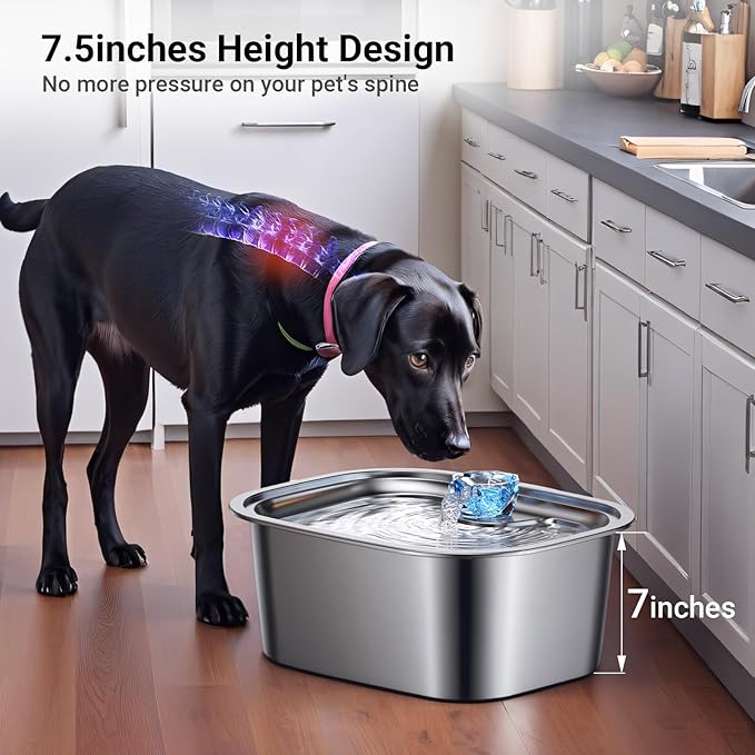 Stainless Steel Dog Water Fountain,3 Gallon Large Pet Water Fountains for Dogs and Cats, 11L /386oz Dog Water Bowl Dispenser w/Filter Drinking Bowls Indoor, Cat Founatin Quiet Pump, Easy to Use