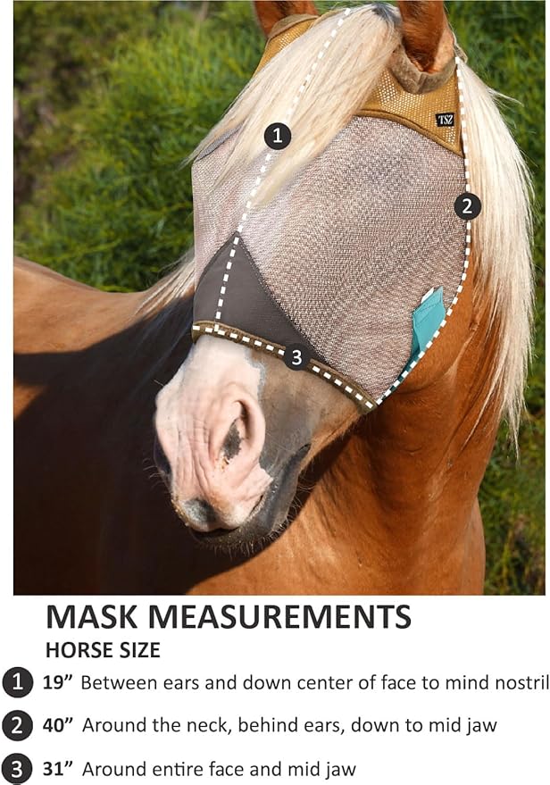 Fly Masks for Horses, 70% Uv-Block, Breathable Fly Mask for Equines, Durable, Comfortable Fit for All-Day Protection, Horse Size (Horse Fly Mask, Standard)