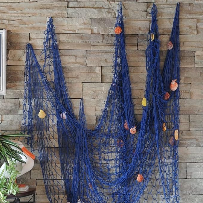 Rosoz Nature Fish Net Wall Decoration with Shells, Ocean Themed Wall Hangings Fishing Net Party Decor for Pirate Party,Wedding,Photographing Decoration
