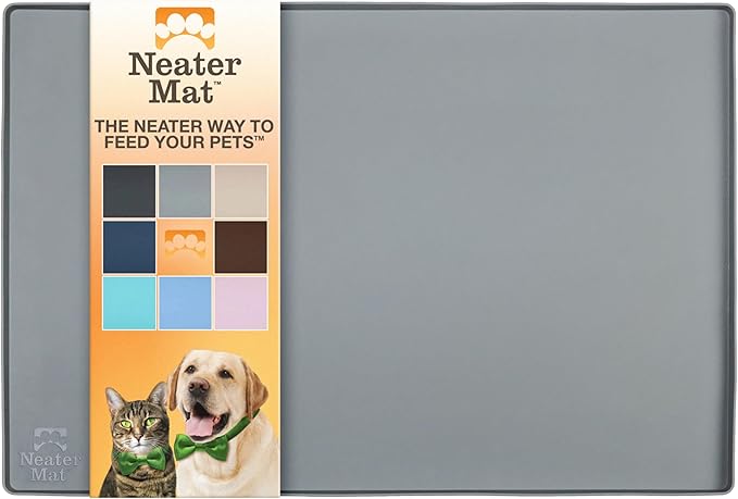 Neater Pet Brands Neater Mat Pet Mats for Food and Water, Cat & Dog Bowl Mat Waterproof Silicone, Feeding Tray, Dog Food Mats for Floors, Placemat w/Raised Edge for Under Bowls, 32" x 24", Grey