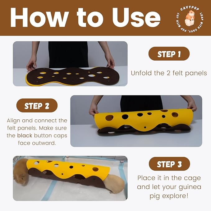 Guinea Pig Hideout Guinea Pig Tunnel Washable Tube with Cheese-Hole Design Soft Cozy Hideaway for Cage Corner Indoor Play and Enrichment-Brown