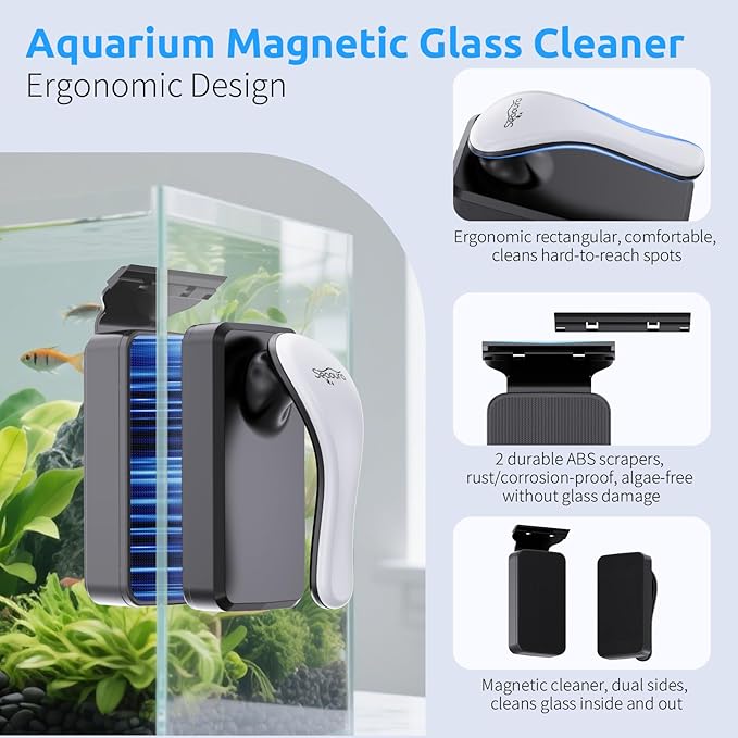 Magnetic Aquarium Glass Cleaner，Algae Scraper for Aquarium Fish Tank， Fish Tank Algae Clean Brush Dual-Sided Side Floating Aquarium Magnetic Brush (M)
