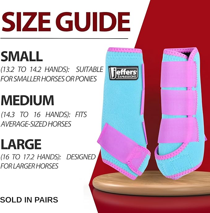 Jeffers Equine Neon Horse Boots – 1 Pair – Turquoise & Purple – Large Size – Breathable Neoprene, Secure Straps Closures – Durable Protection for Front & Hind Legs, Trail & Riding Use