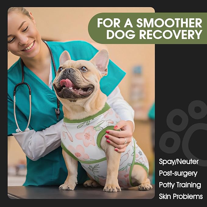 FUAMEY Dog Recovery Suit Male,Dogs Surgery Neuter Suits Puppy Spay Shirts for Female Protect Dog's Skin Anti Licking Abdominal Wounds Doggie Onesie Pet Bodysuit Alternative to Cone Rabbit Flower XL