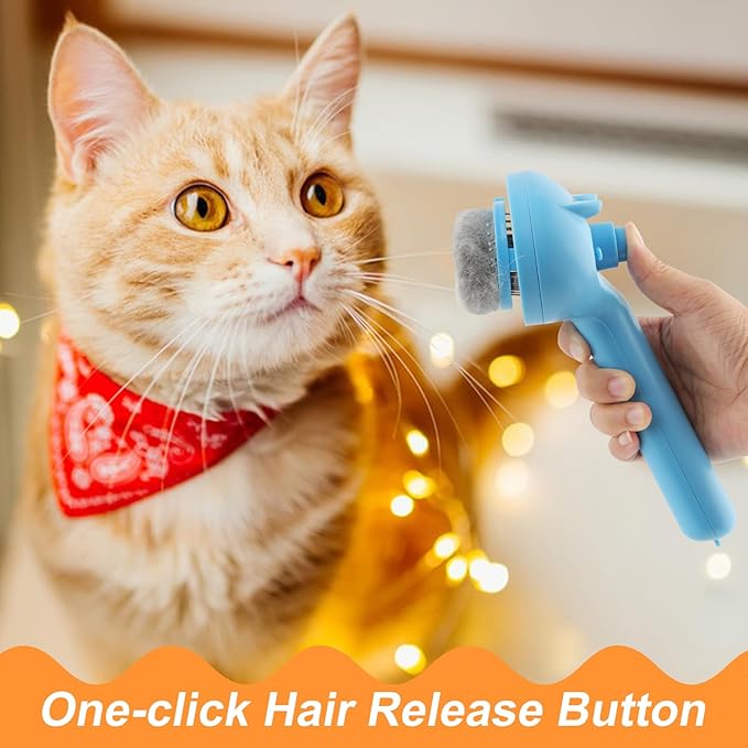 Cat Steam Brush for Shedding, 4 in 1 Steamy Cat Brush with Release Button, Self Cleaning Metal Pet Misting Hair Comb with Handle for Grooming Kitten Dog(Blue)