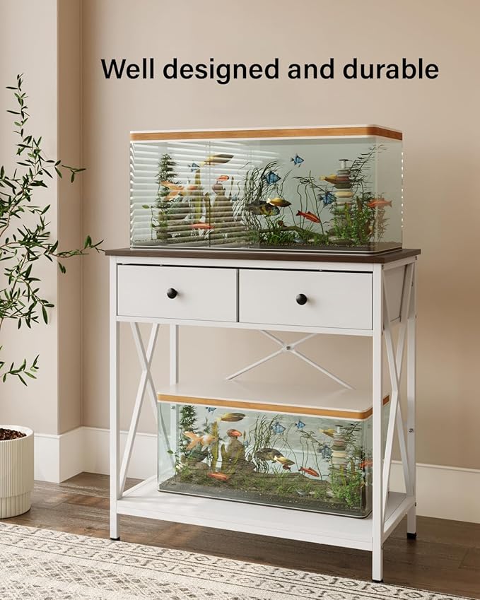 Fish Tank Stand 29 Gallon: Sturdy Aquarium Stand with Accessories Storage - Metal Fish Tank Table for 20-29 Gallon Reptile Breeder Turtle Terrarium - 30.7"x16.5" Weight Capacity 330 lbs