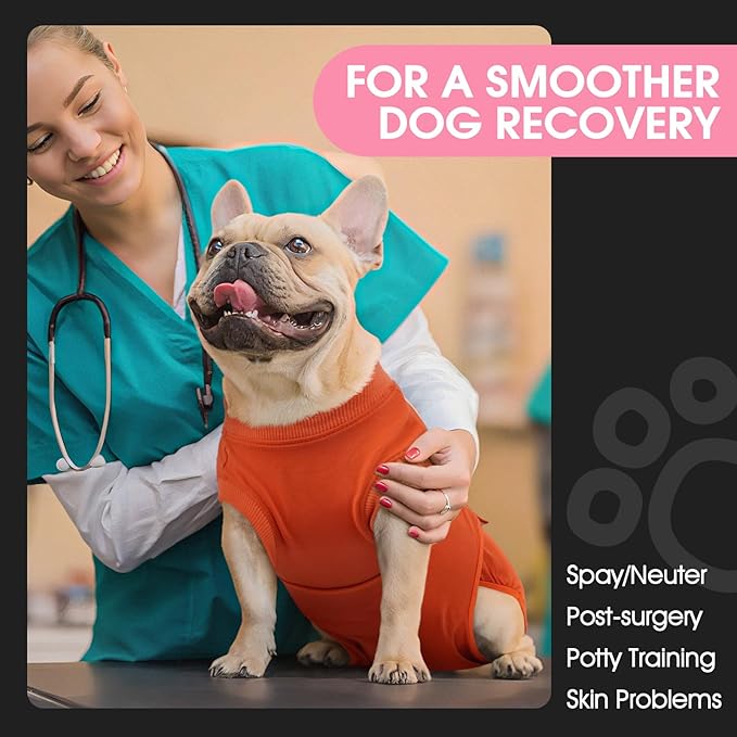 FUAMEY Dog Recovery Suit Male,Dogs Surgery Neuter Suits Puppy Spay Shirts for Female Protect Dog's Skin Anti Licking Abdominal Wounds Doggie Onesie Pet Bodysuit Alternative to Cone Orange XL