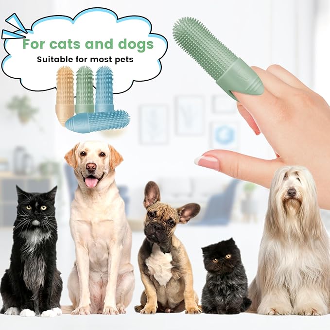 4 Pack Dog Toothbrush, 360° Cleaning Finger Brush for Dogs Teeth, Food Grade Silicone Pet Brush Fits Most Fingers, Puppy Toothbrush for Dogs & Cats Dental Care