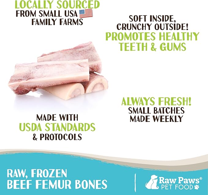 Raw Paws Beef Marrow Bones for Dogs - Split - 4-Inch (24-Count) - Made in USA Frozen Bone for Dogs - Raw Meaty Dog Bones for Small Breeds - Frozen - Split Beef Marrow