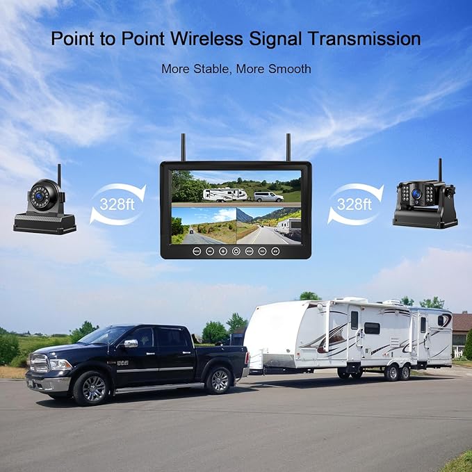 Fookoo 1080P 9" Magnetic Wireless Backup Camera, HD 9" IPS Monitor, Rechargeable 2 Side View 1 Rear View Cameras,1 Min Easy Install, Long Battery Life No Drilling IR Light for Trailer RV Truck DCX903