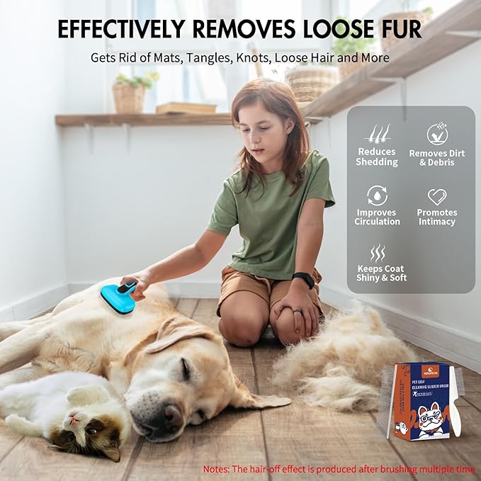 3 PCS Dog Grooming Brush Kit – Self Cleaning Slicker Brush for Shedding Short & Long Haired Dogs & Cats. Removes Loose Fur, Undercoat, Mats, Tangles for Small, Medium & Large Pets. Blue