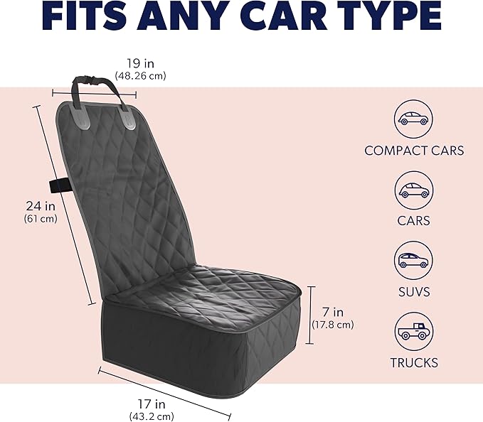 Active Pets Dog Car Seat Cover, Waterproof Front Seat Protector for SUV Truck Sedan, Pet Safety Travel Comfort System with Universal Fit, Black